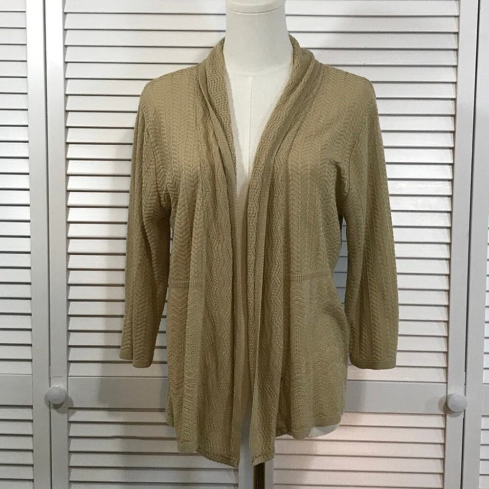 NY Collection Chic Minimalist Beige Draped Collar Cardigan Sweater L